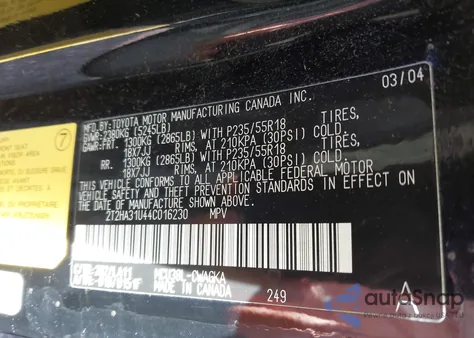 2004 Lexus Rx 330 z USA, uszkodzony, nr VIN 2T2HA31U44C016230